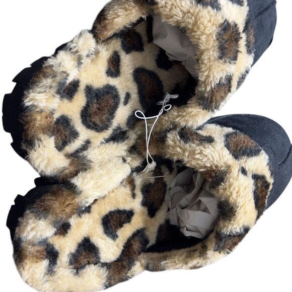 Women's Comfy Faux Fur Lined Mule Size 9 Multi Leopard Print Round Toe Slip On - Picture 3 of 5